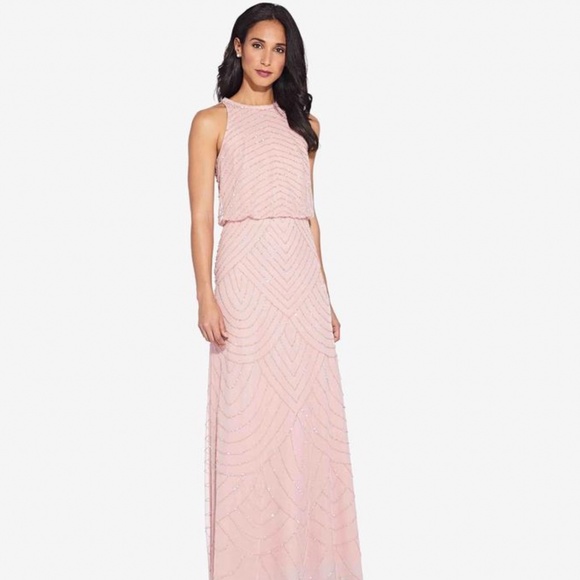 COPY - Adrianna Papell Art Deco Halter Neckline in Aurora Pink - Picture 1 of 9